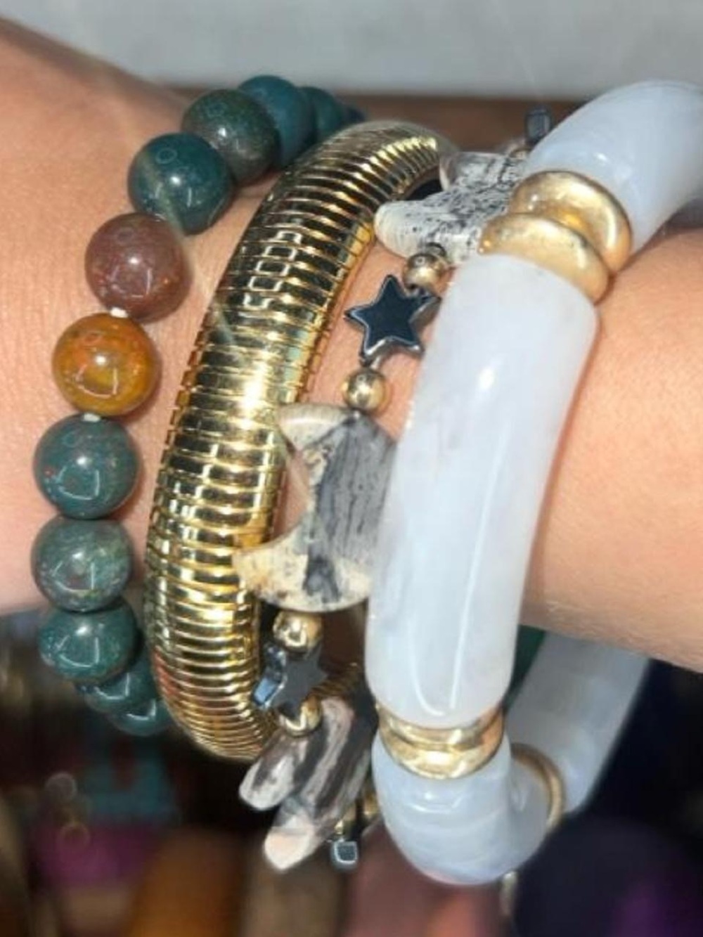 Gold and White Mixed Bead Bracelet Set